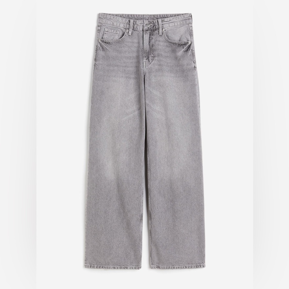 Grey loose fit mid waist baggy Jeans